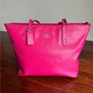Coach Berry Pink Leather Shoulder Tote - Very Used